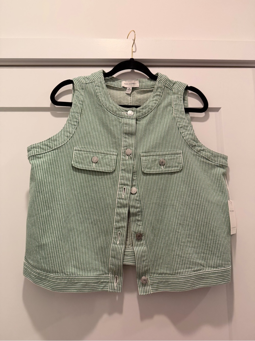 Striped Green Sleeveless Button-Front Tank Top